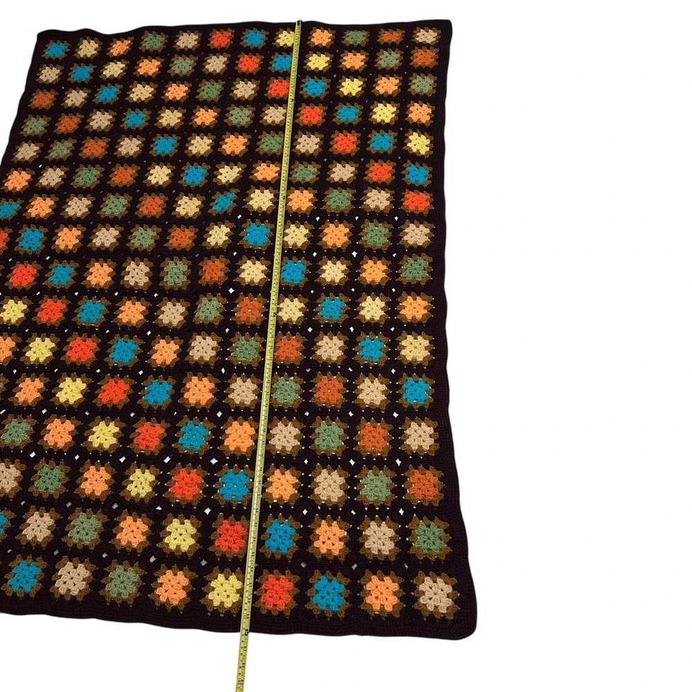 VTG‎ Autumn Fall Crochet Granny Square  Afghan Multicolor Blanket 60x43
